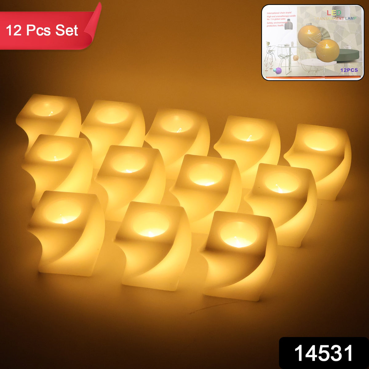 Set Of 12 Led Flameless Decorative Candles Square Shape Tealight Lamps