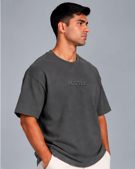 HUSTLE Men's Crew Neck Oversized T-Shirt – Iron Grey