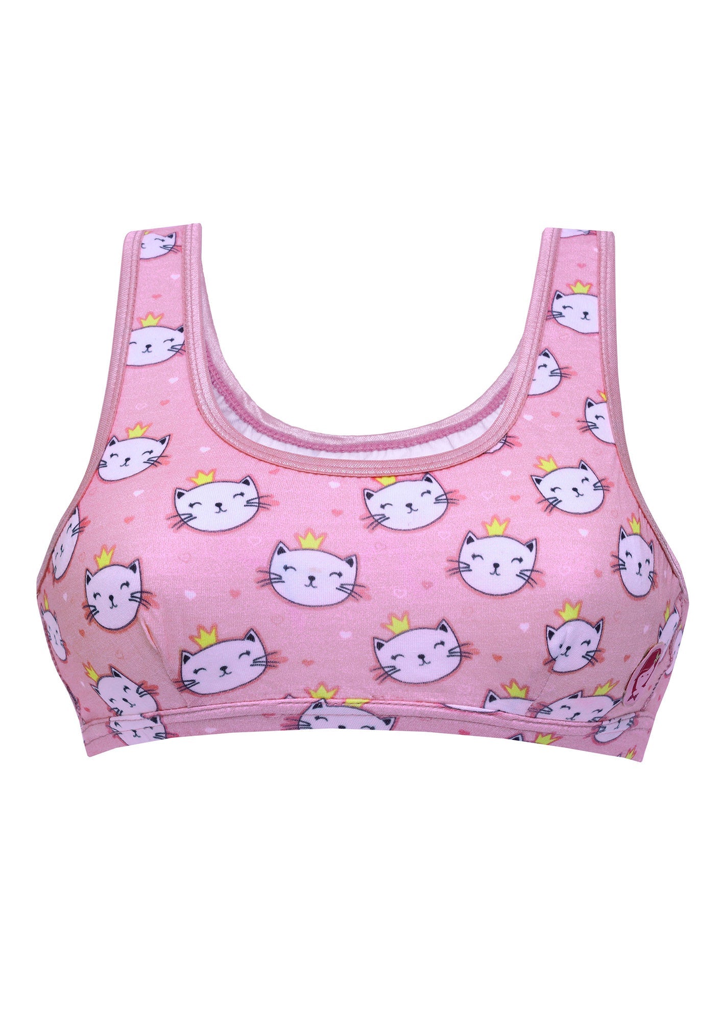 D'chica Essentials Assorted Double-Layer Broad Strap Cotton Sports Bra | Non-Padded Beginner Bra | Kitty Printed Bra (Colour-Pink) Dchica Fashion Lifestyle
