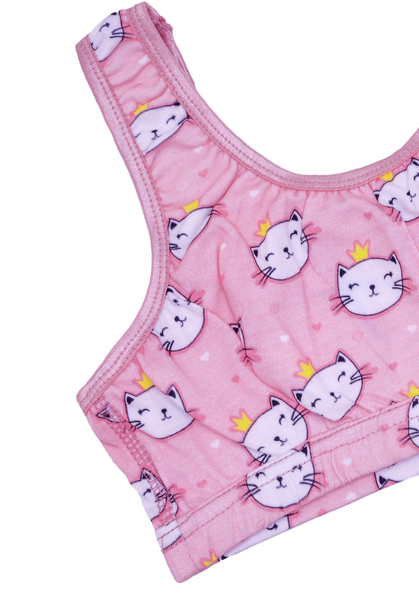 D'chica Essentials Assorted Double-Layer Broad Strap Cotton Sports Bra | Non-Padded Beginner Bra | Kitty Printed Bra (Colour-Pink) Dchica Fashion Lifestyle