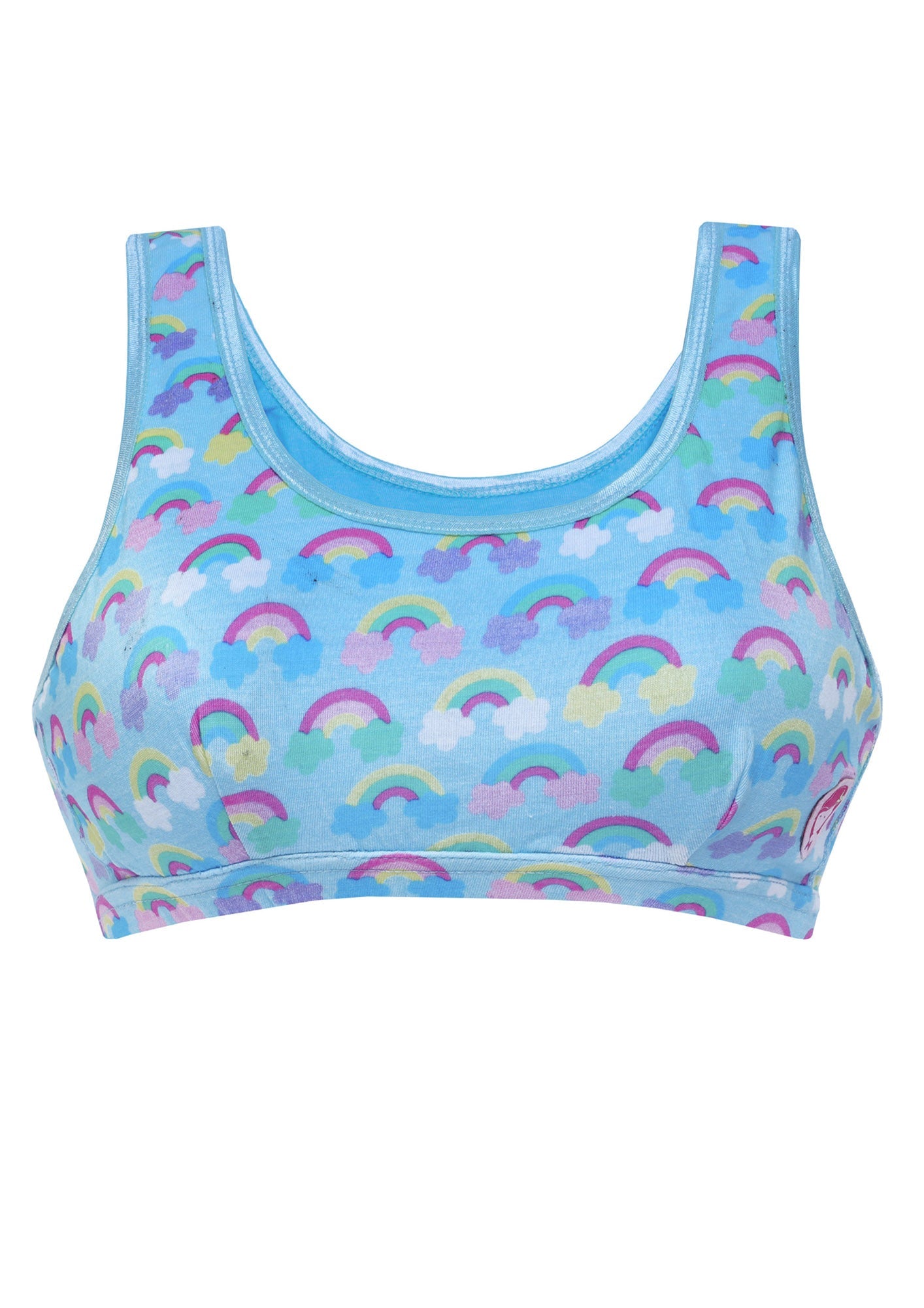 D'chica Essentials Assorted Double-layer Cotton Sports Bra | Non Padded Broad Strap | Rainbow Print Beginner Bra (Colour-Blue) Dchica Fashion Lifestyle