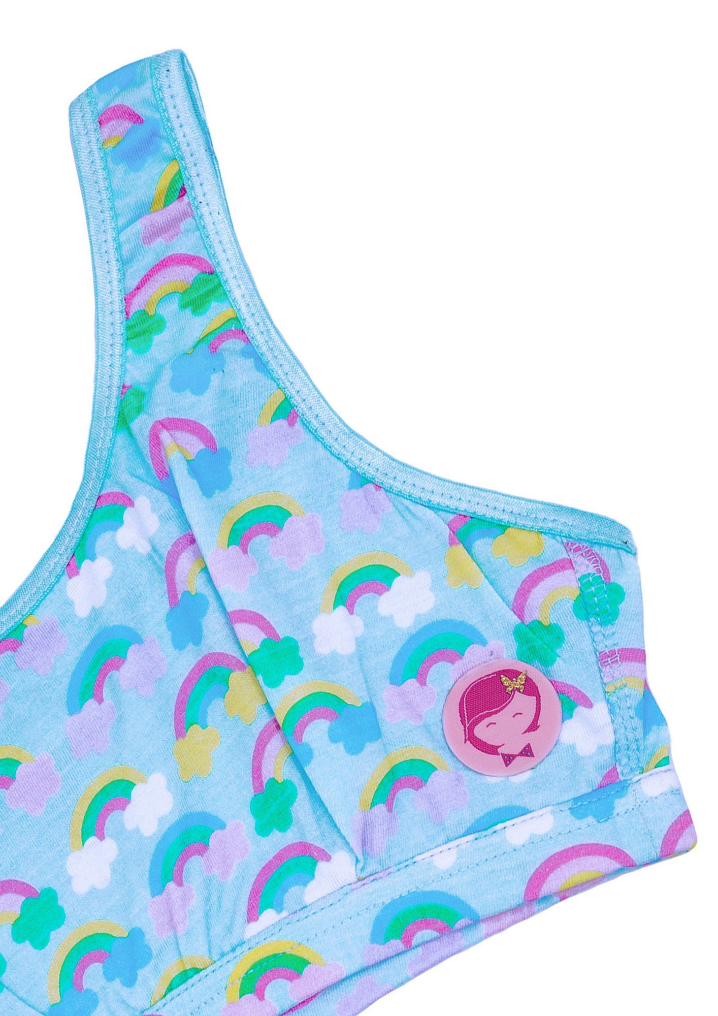 D'chica Essentials Assorted Double-layer Cotton Sports Bra | Non Padded Broad Strap | Rainbow Print Beginner Bra (Colour-Blue) Dchica Fashion Lifestyle