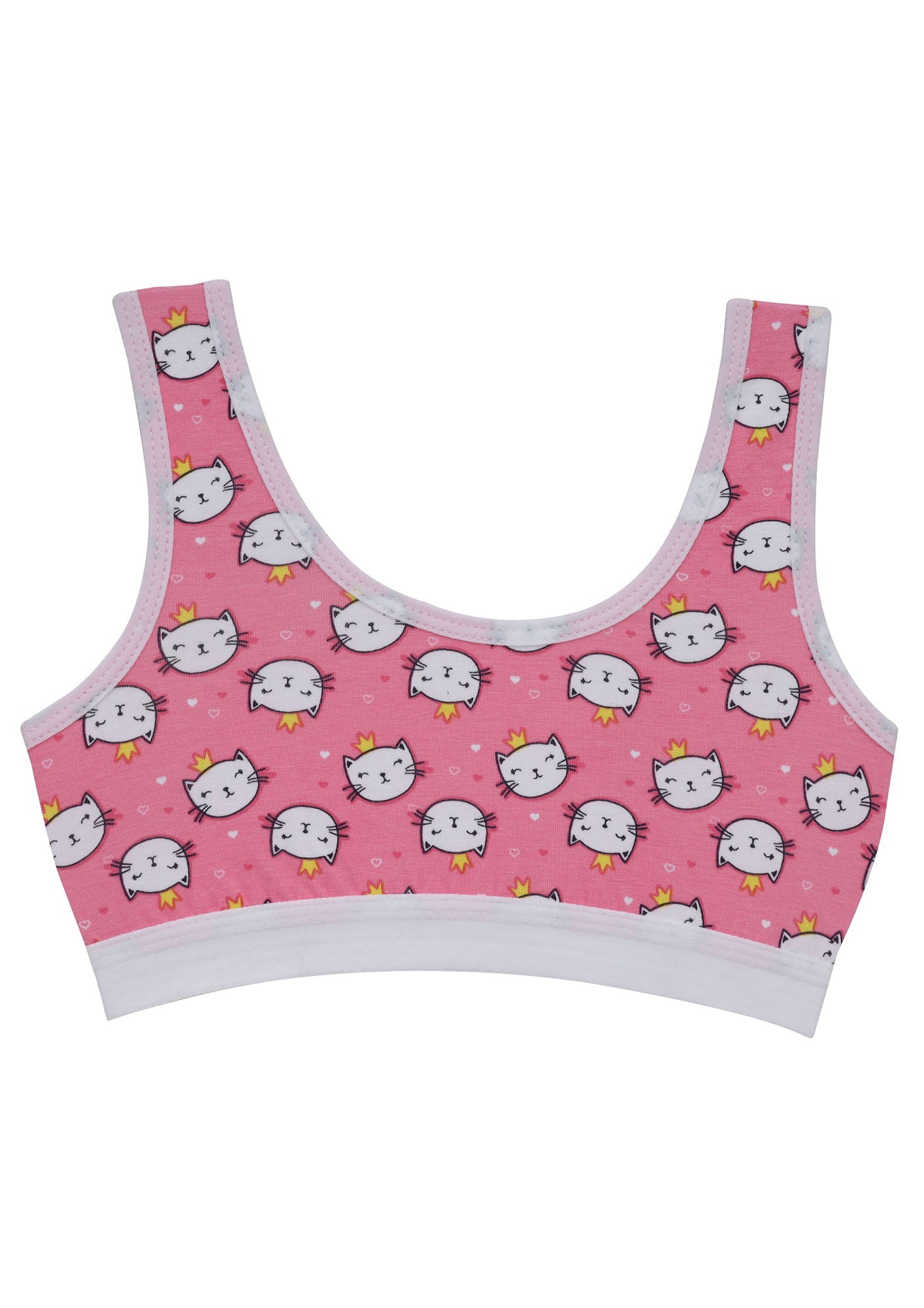 D'chica Essentials Assorted Cotton Sports Bra | Single-Layer Broad Strap | Non-Padded Beginner Bra | Kitty Print (Colour-Pink) Dchica Fashion Lifestyle