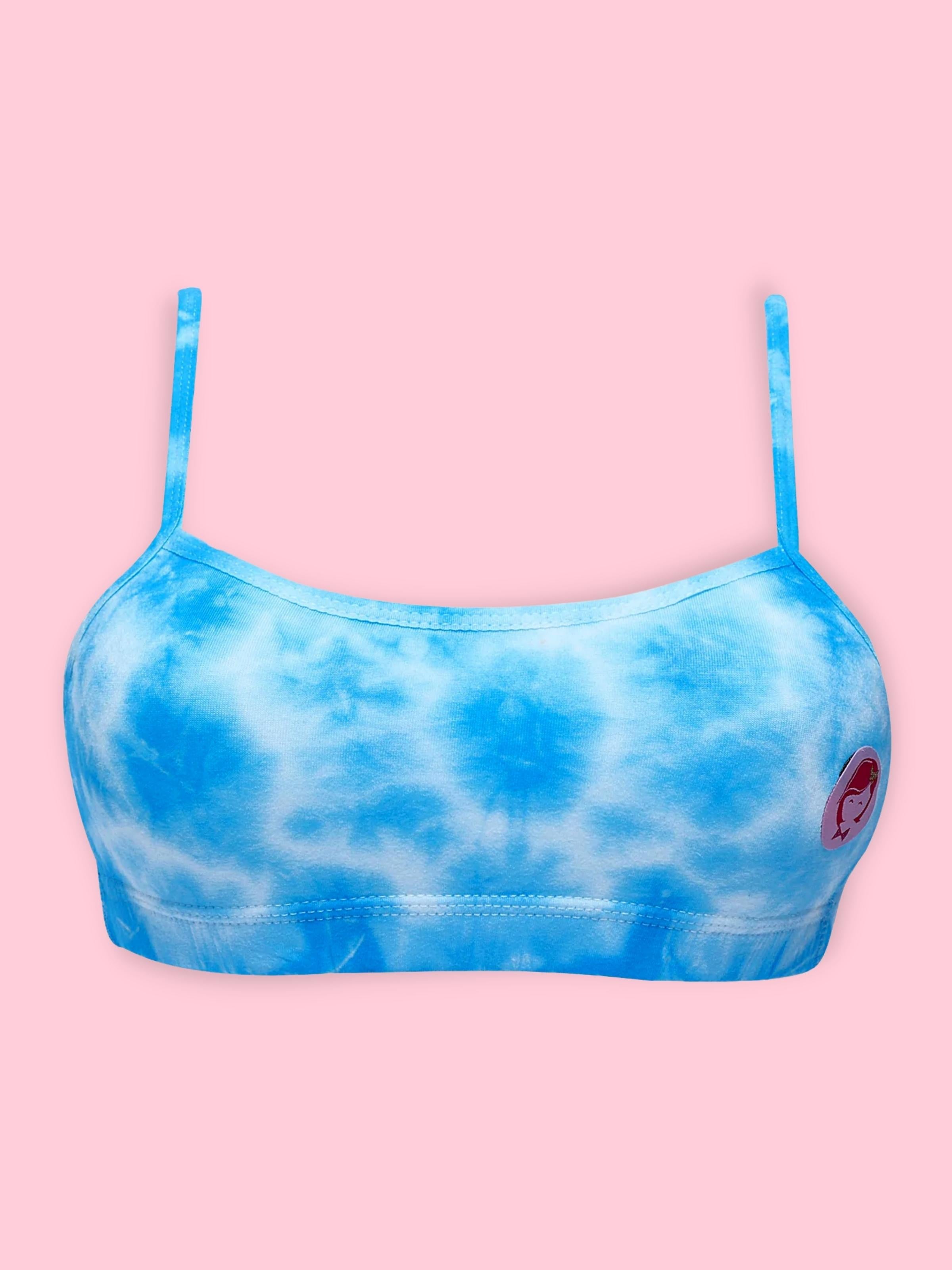 D'chica Essentials Assorted Double-Layer Thin Strap Cotton Yoga Bra | Non-Padded Beginner Bra | Printed Bra (Colour-Blue) Dchica Fashion Lifestyle