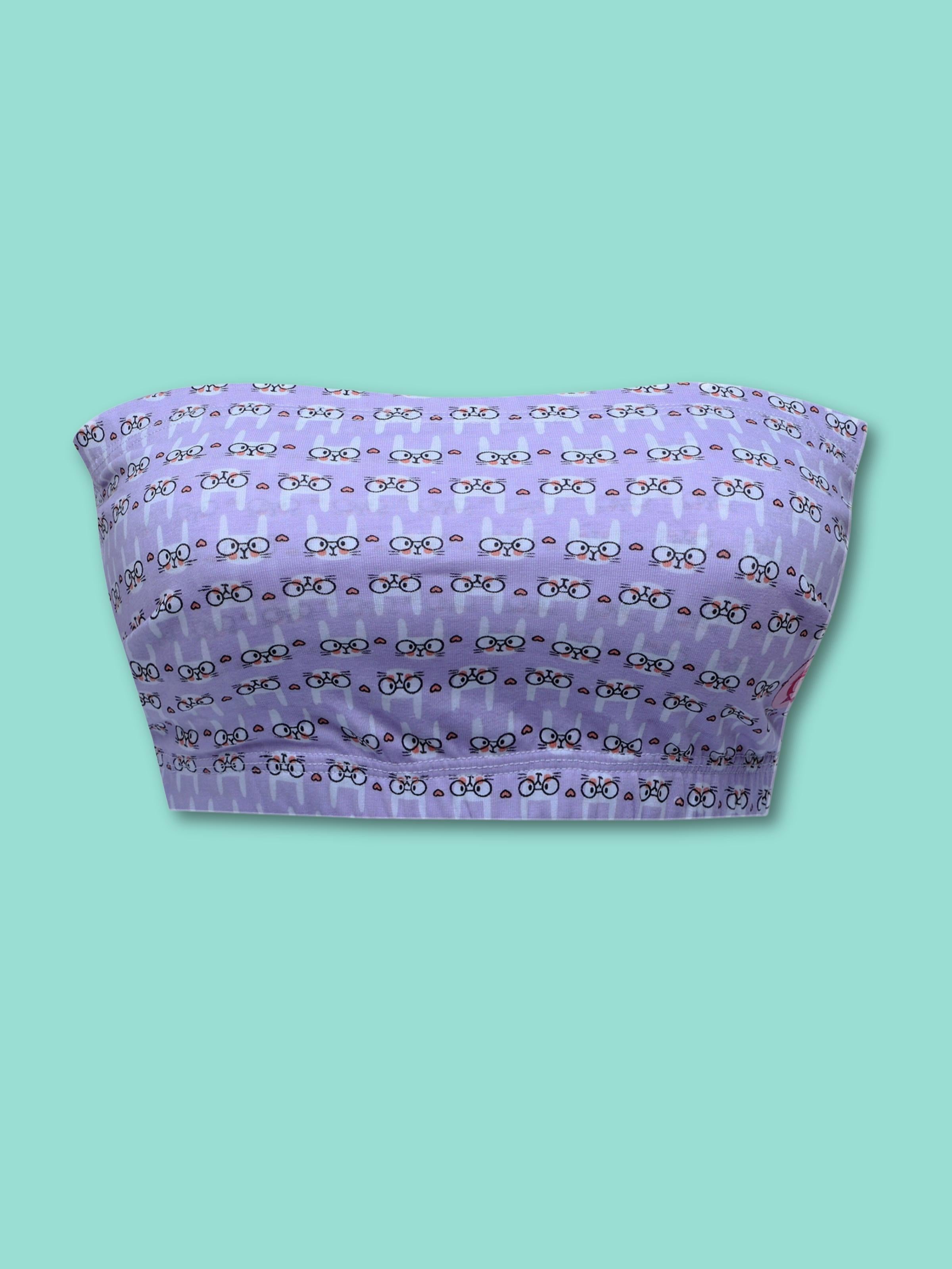 D'chica Essentials Assorted Double-Layer Cotton Tube Bras | Non-Padded Tube Tops | Bunny Print Bra (Colour-Purple) Dchica Fashion Lifestyle
