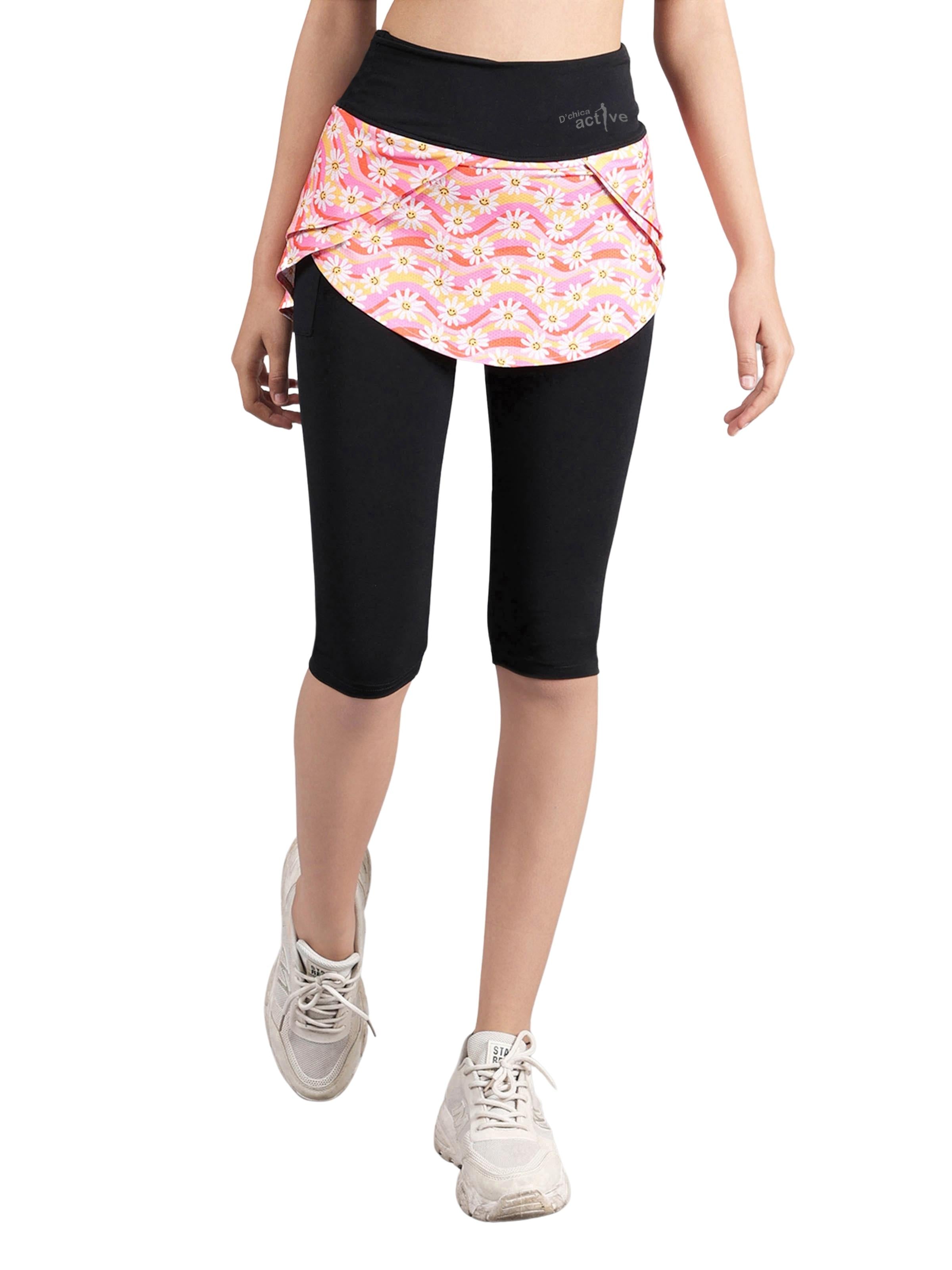 D'chica Essentials Assorted Overlapping Skirted Capri With Side Pocket, Stretchable & Lightweight | Color (Black & Peach) Dchica Fashion Lifestyle