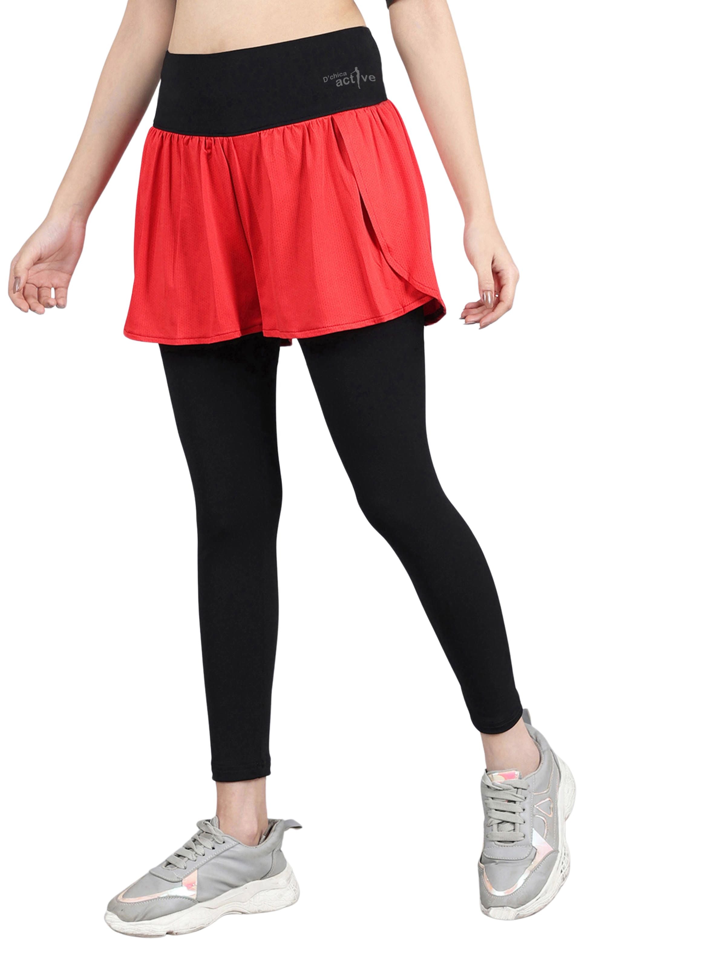 D'chica Essentials Assorted Overlapping Shorts with Red Leggings and Side Pocket | Color (Black & Red) Dchica Fashion Lifestyle