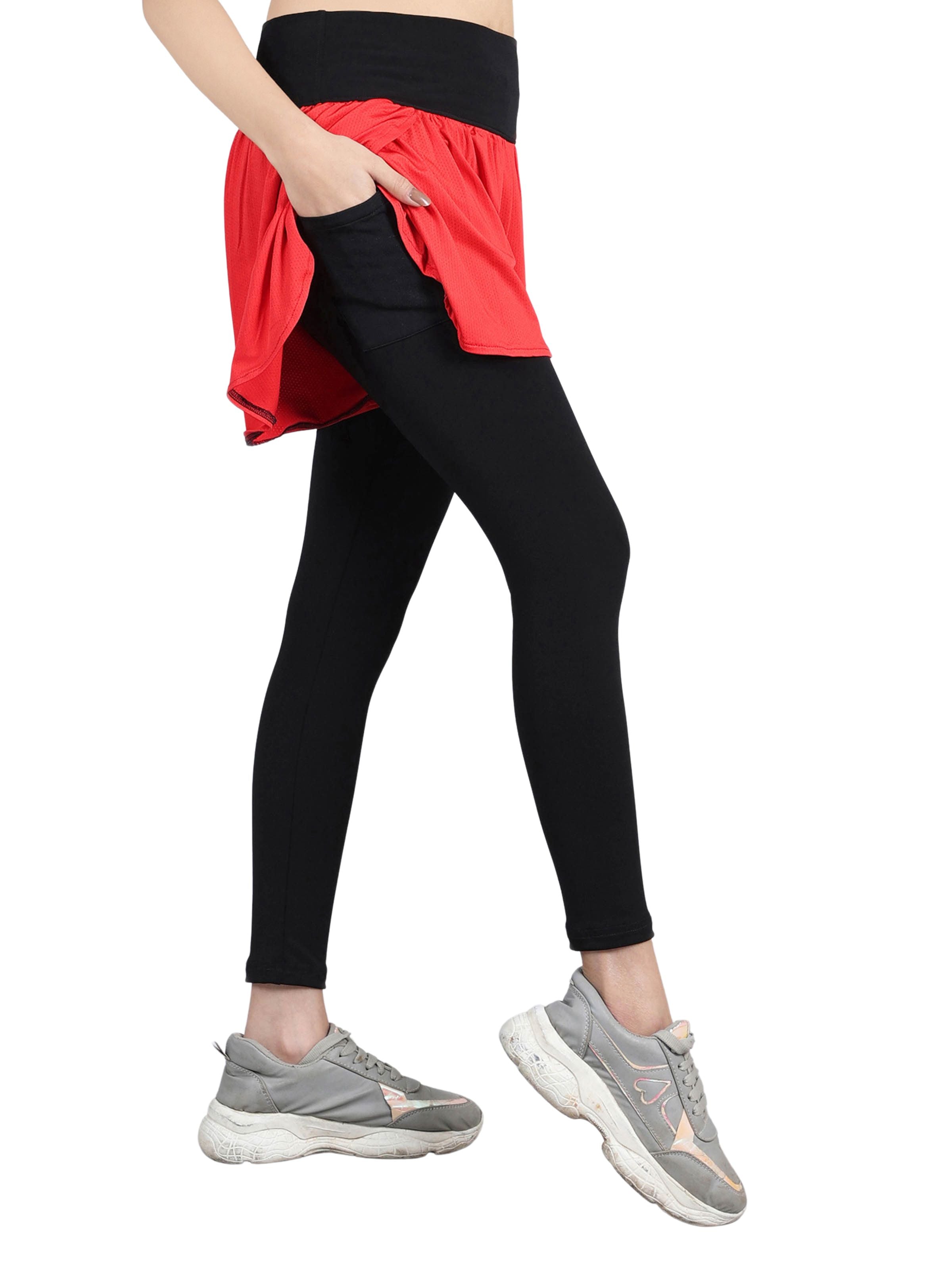 D'chica Essentials Assorted Overlapping Shorts with Red Leggings and Side Pocket | Color (Black & Red) Dchica Fashion Lifestyle