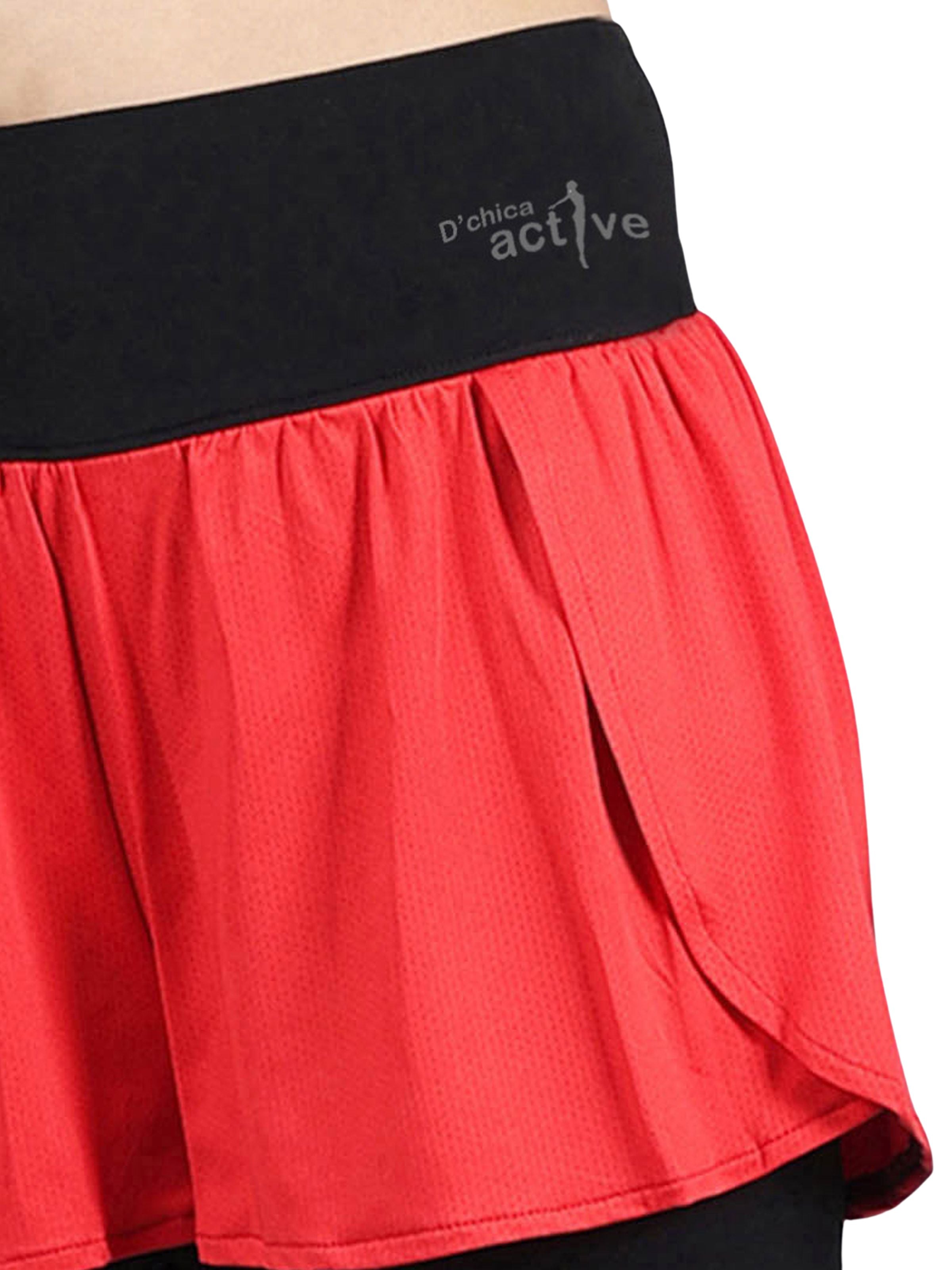 D'chica Essentials Assorted Overlapping Shorts with Red Leggings and Side Pocket | Color (Black & Red) Dchica Fashion Lifestyle