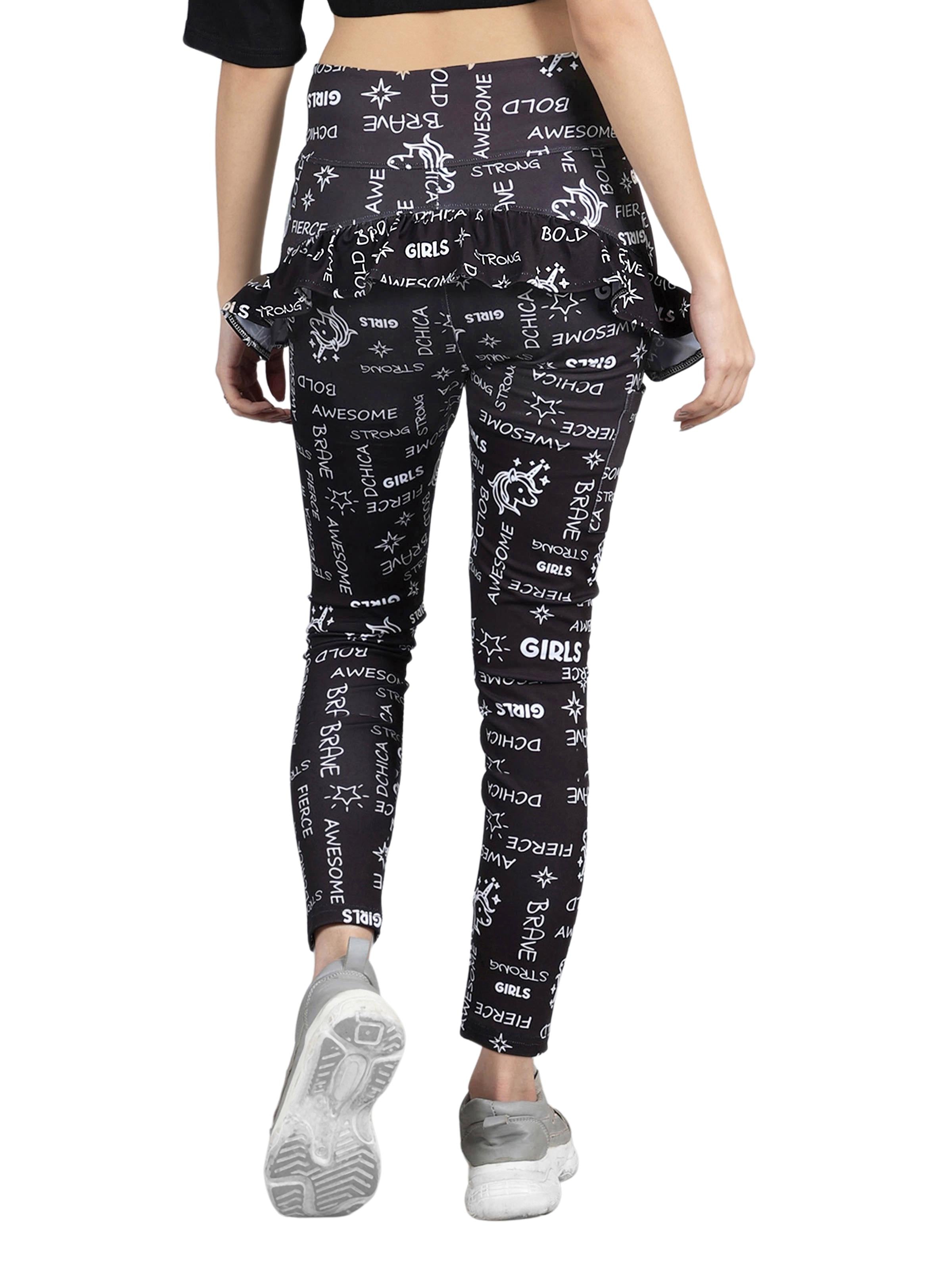 D'chica Essentials Assorted Lightweight & Stretchable Ruffled Leggings with Side Pocket - Black & White (colour black) Dchica Fashion Lifestyle