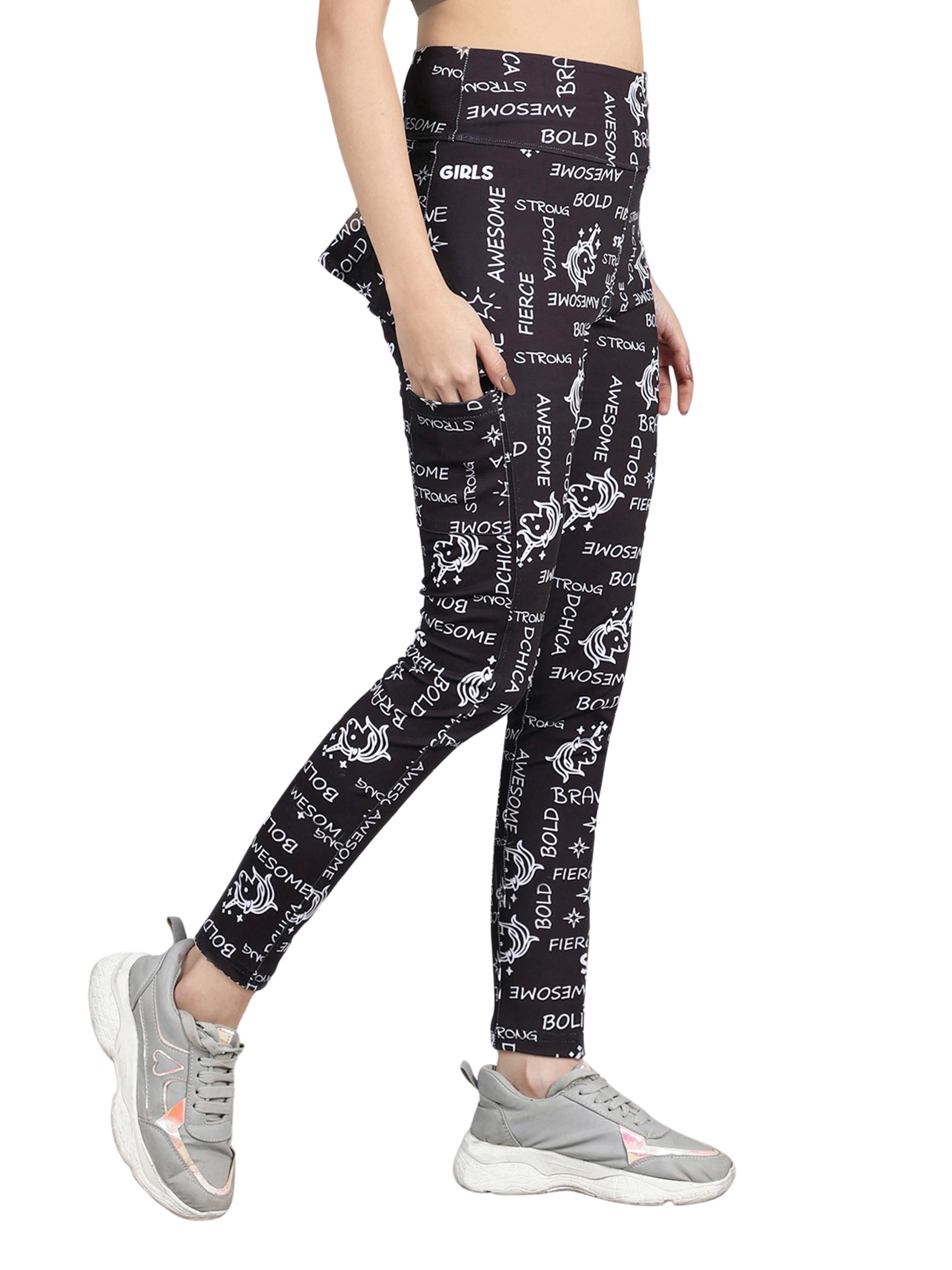 D'chica Essentials Assorted Lightweight & Stretchable Ruffled Leggings with Side Pocket - Black & White (colour black) Dchica Fashion Lifestyle