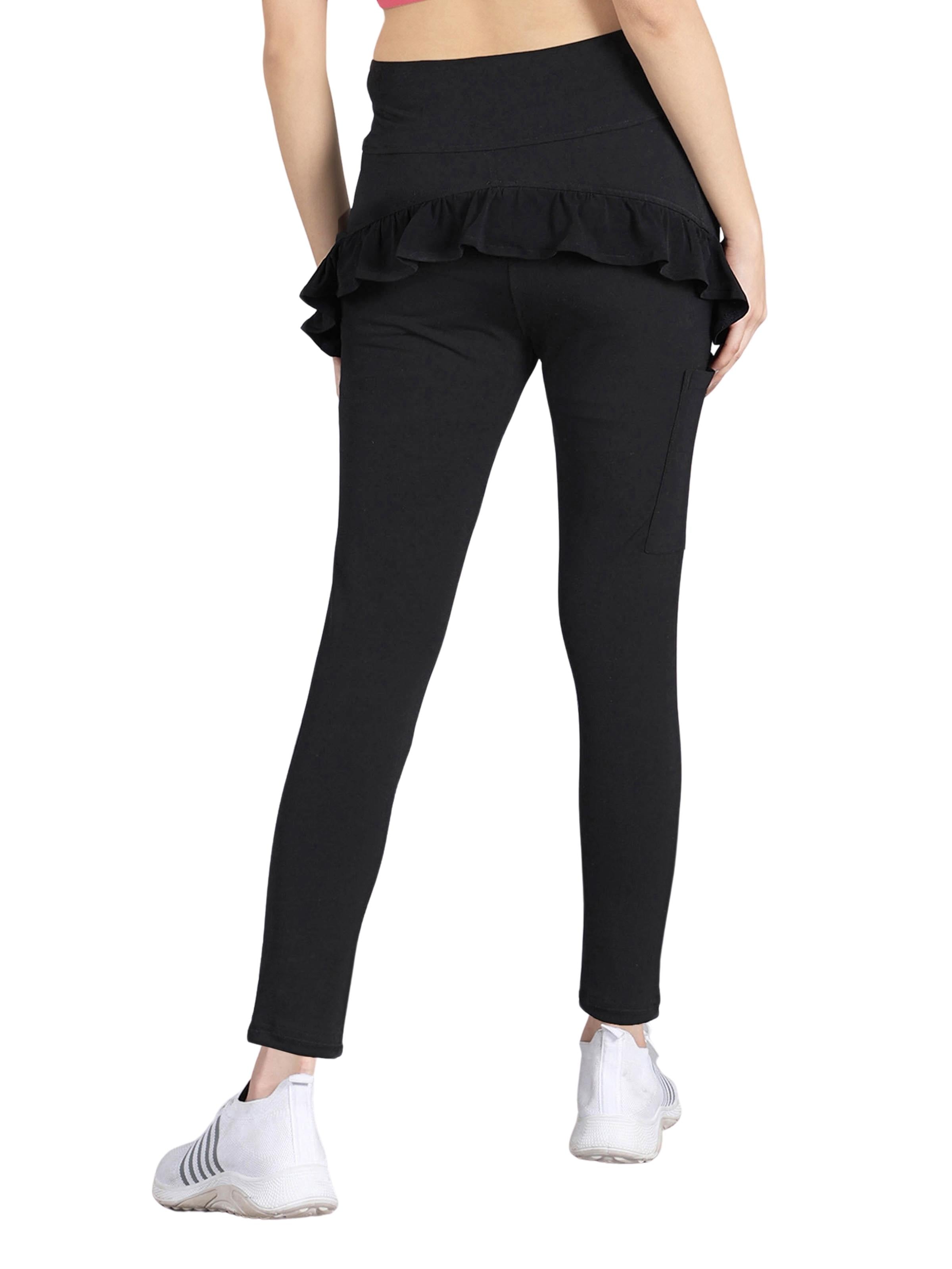 D'chica Essentials Assorted Ruffled Leggings With Side Pocket | Solid Black Activewear (colour black) Dchica Fashion Lifestyle