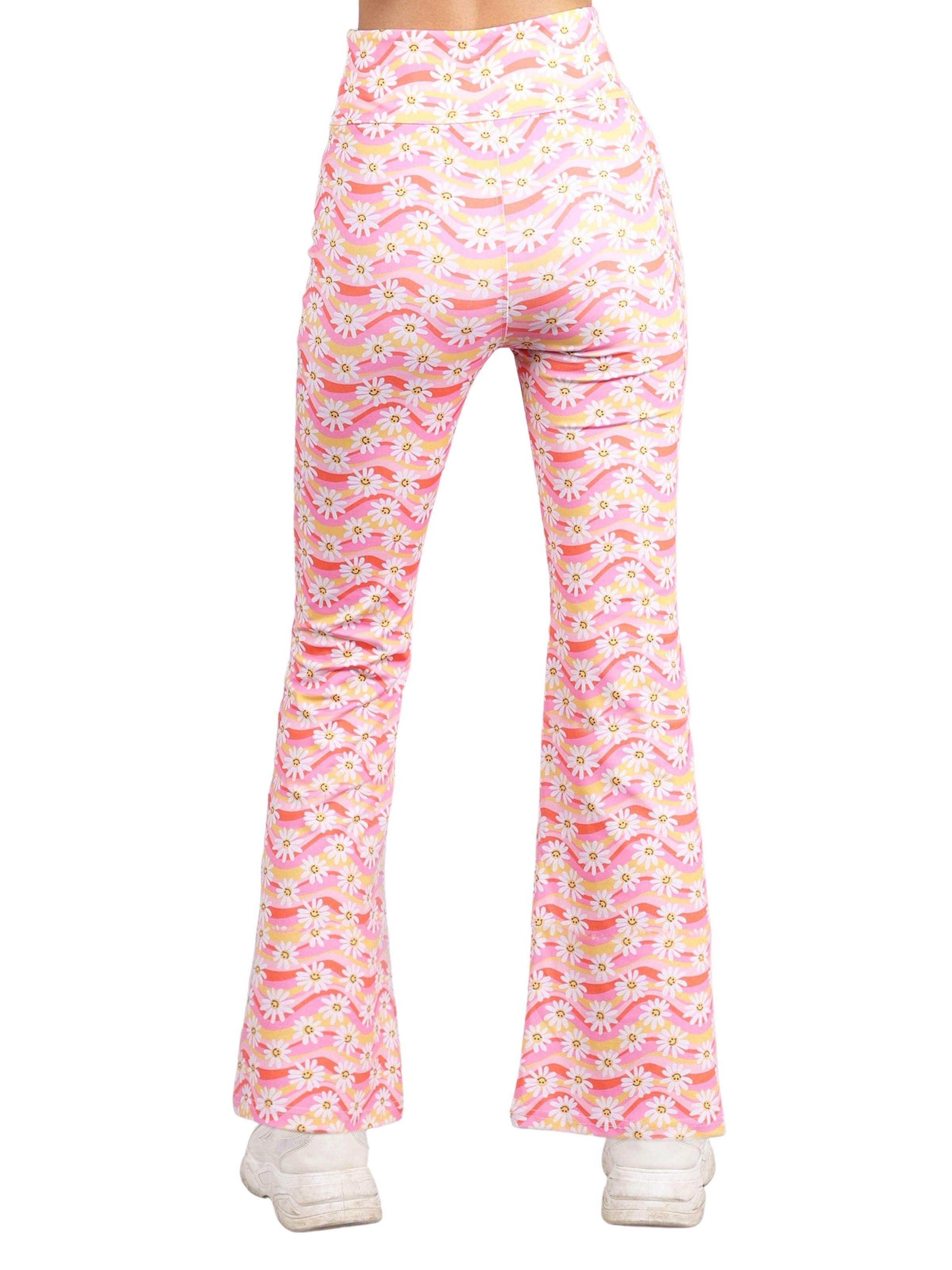 D'chica Essentials Assorted Stretchable Bell Bottom Pants | Sunflower Print Sports Leggings (colour Peach) Dchica Fashion Lifestyle
