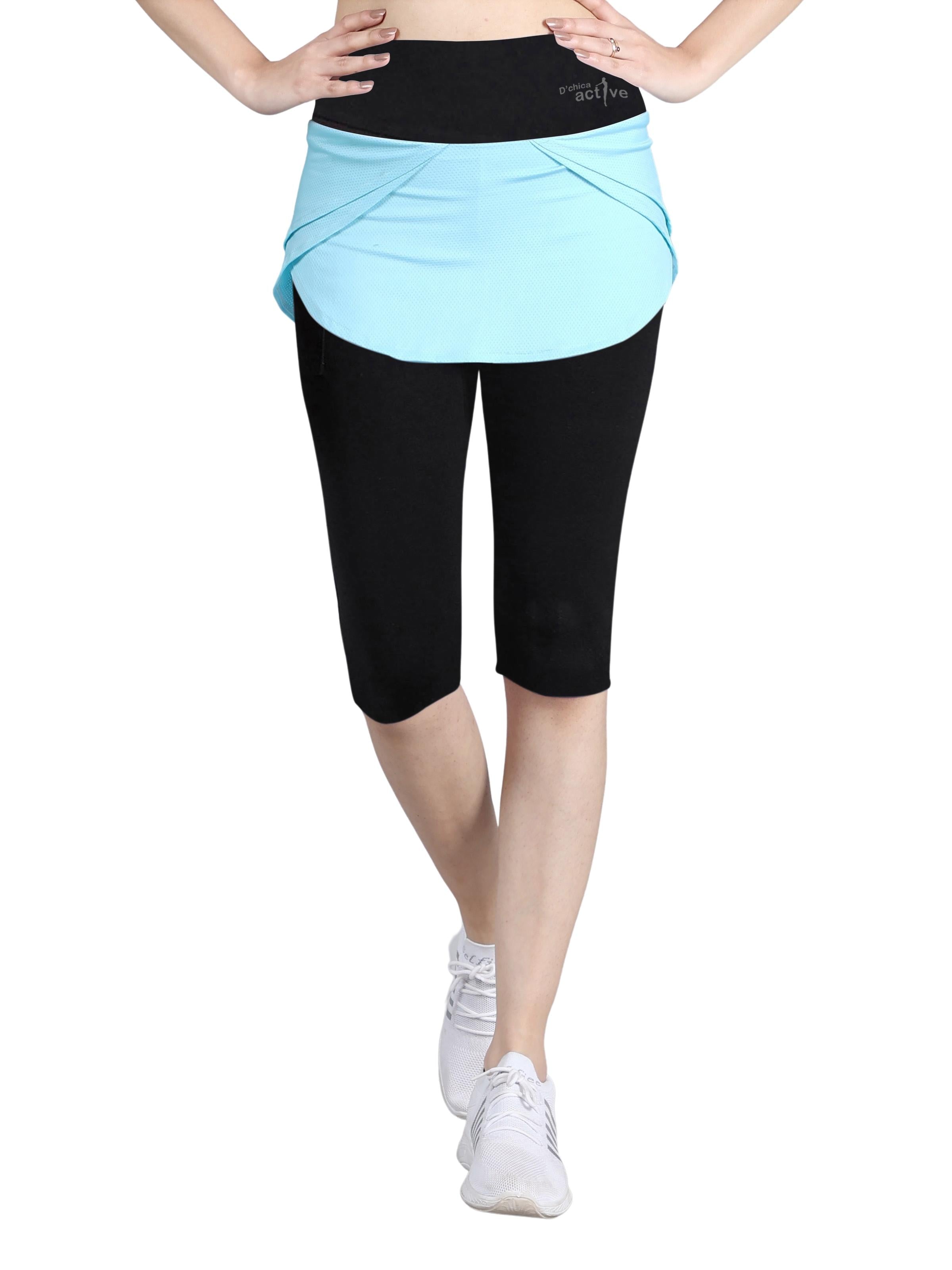 D'chica Essentials Assorted Active 3/4 Length Tights Leggings Stylish Skirt with Leggings Attached and 2 side pockets Perfect for Running, Yoga, Cycling (colour Black & Red) Dchica Fashion Lifestyle