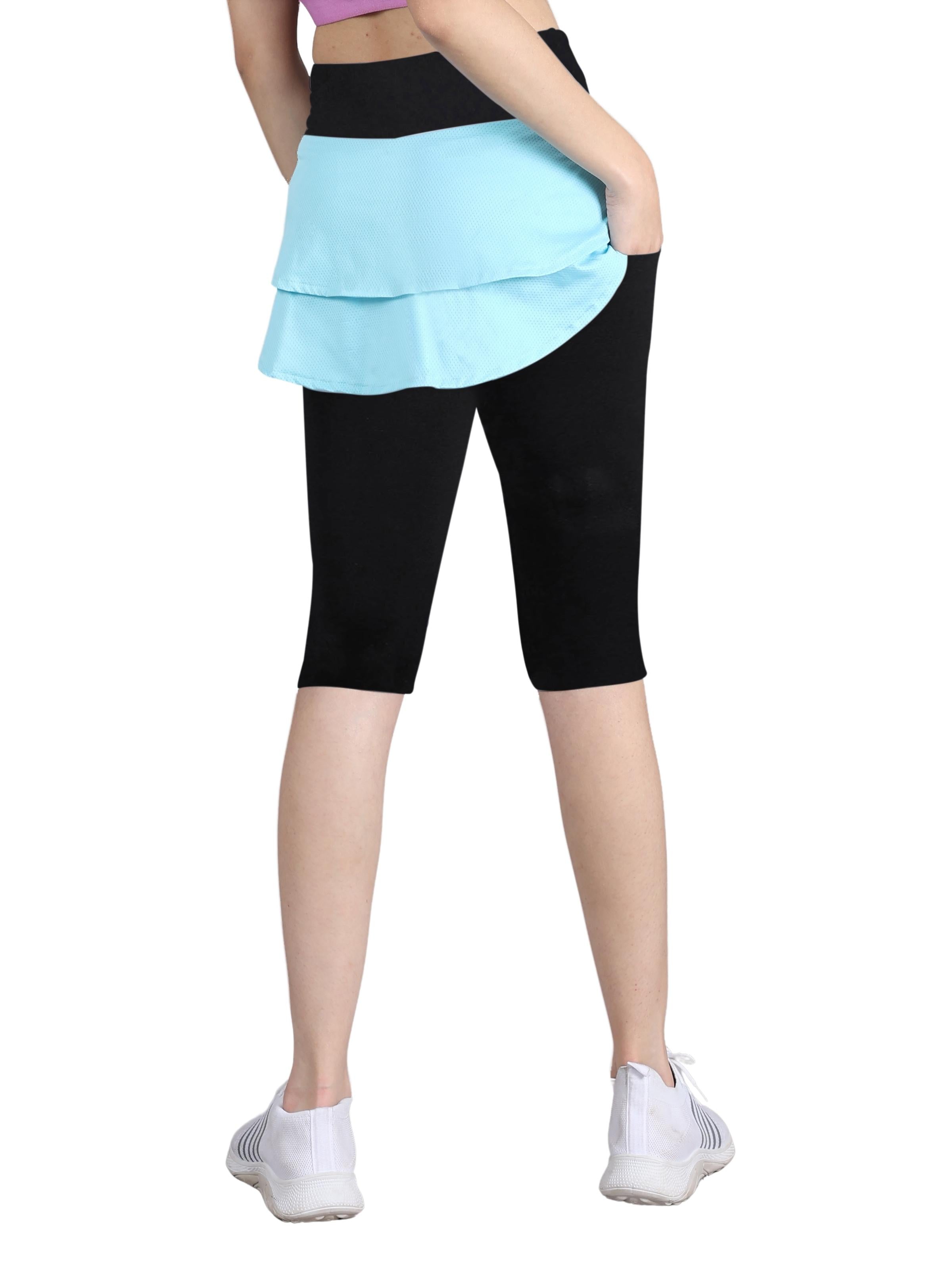 D'chica Essentials Assorted Active 3/4 Length Tights Leggings Stylish Skirt with Leggings Attached and 2 side pockets Perfect for Running, Yoga, Cycling (colour Black & Red) Dchica Fashion Lifestyle