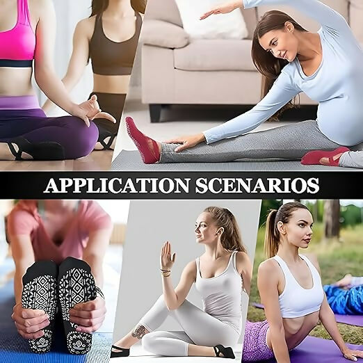 Women’s Non-Slip Yoga Socks with Straps Grip Socks for Pilates, Barre, Ballet & Dance Workouts (Black)