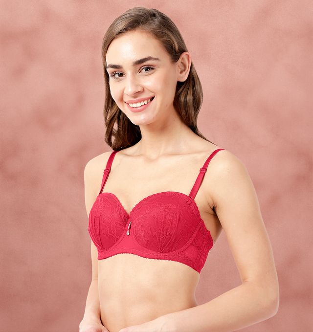 Susie Half Coverage Red Lace Detachable Strap Padded Underwire Balconette Adjustable MultiwayBra