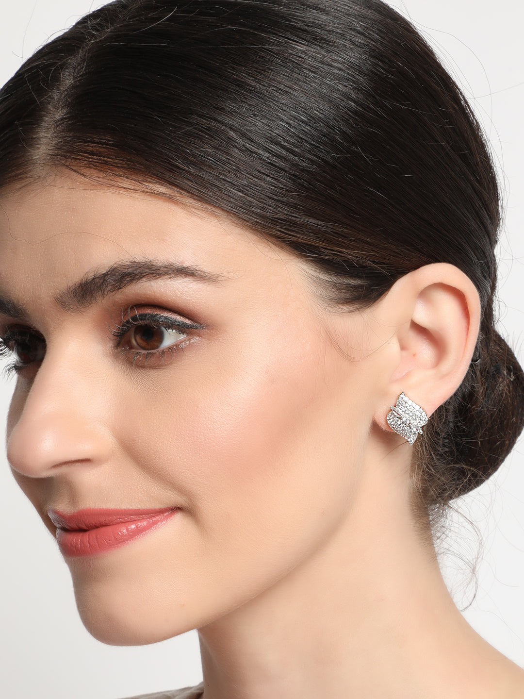 Set Of 2 American Diamond Studded Rose Gold Plated Studs Earring