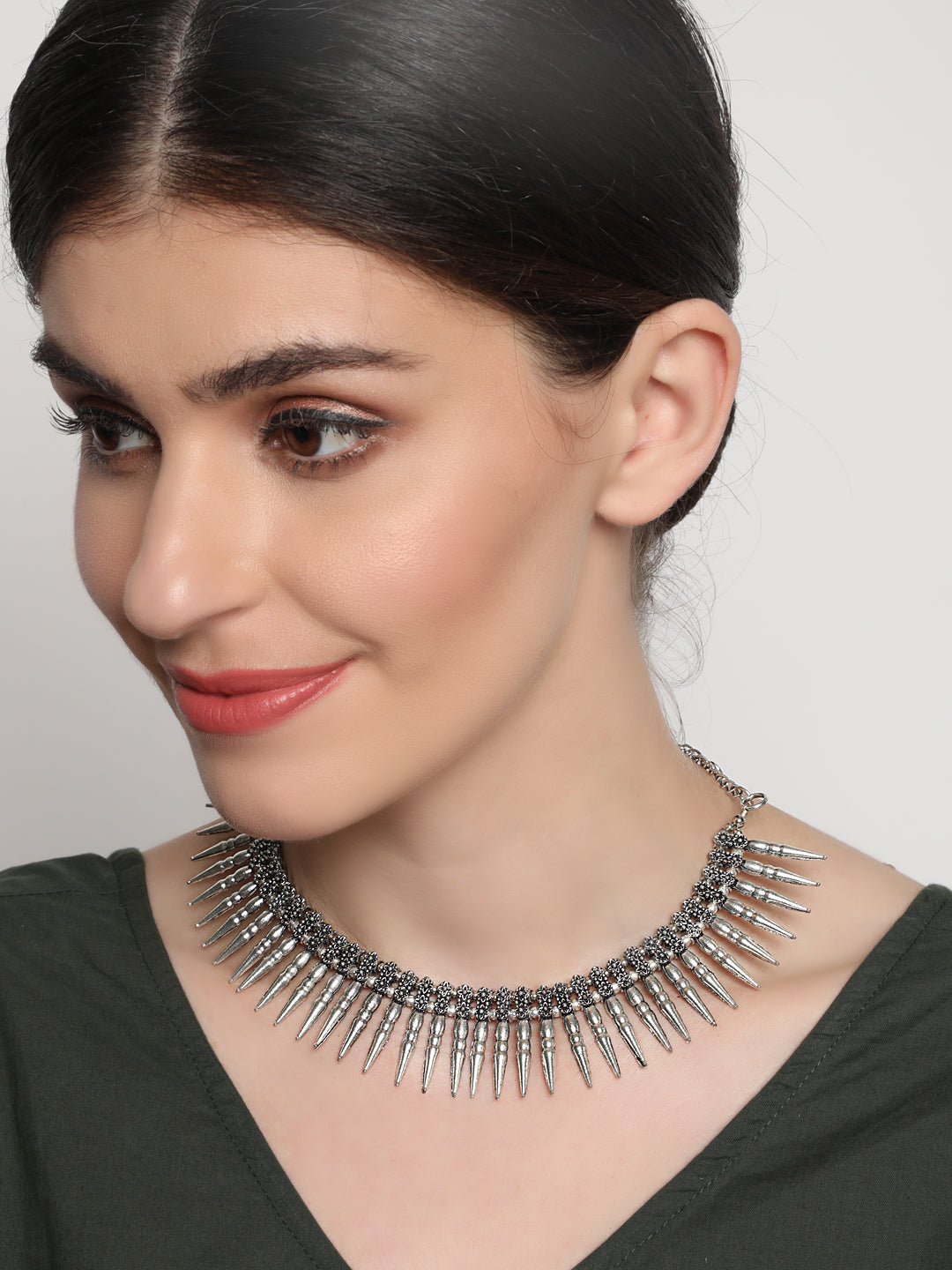 Silver-Plated Spiked Oxidized Tribal Necklace