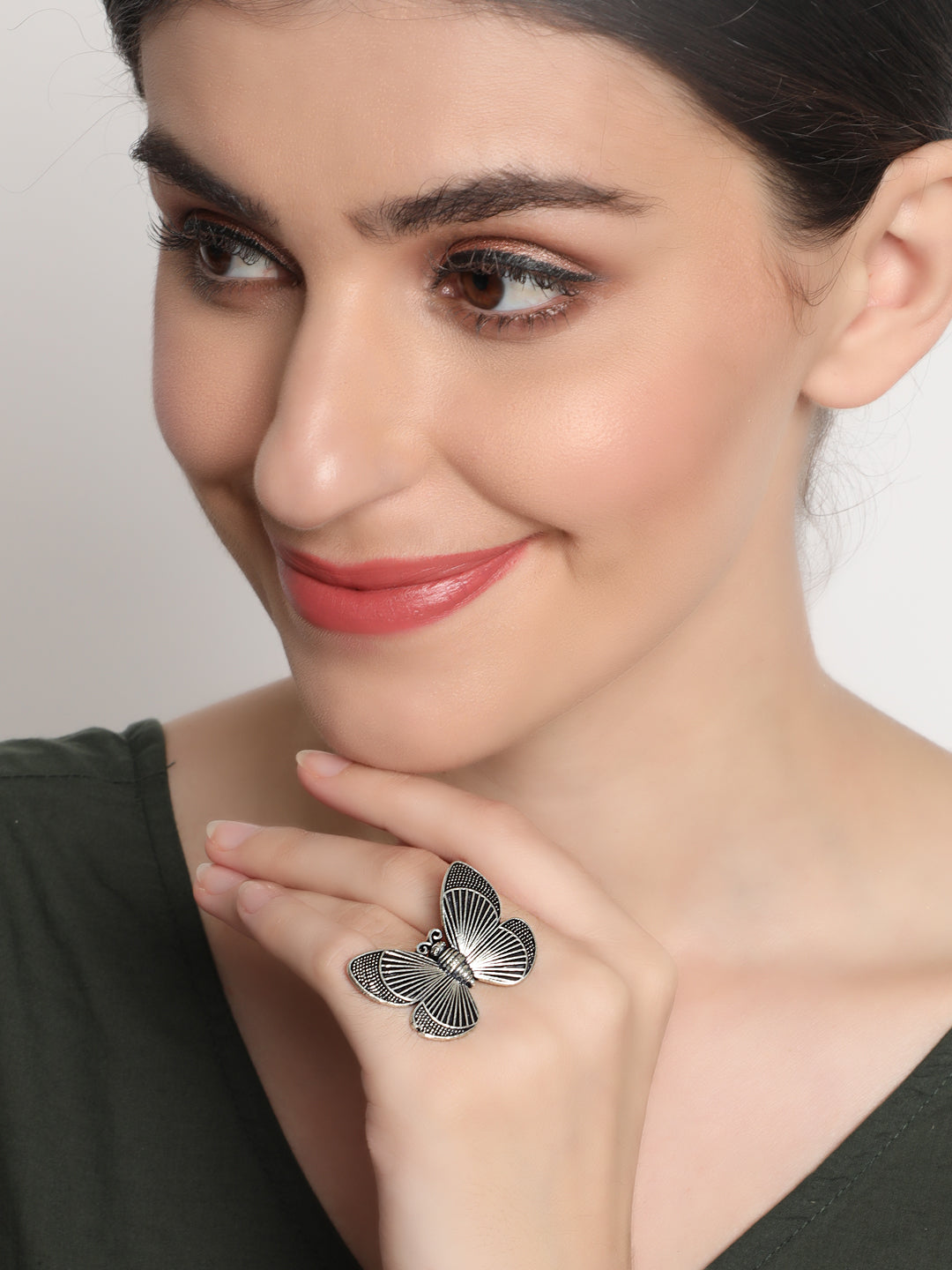Butterfly Inspired German Silver Adjustable Finger Ring