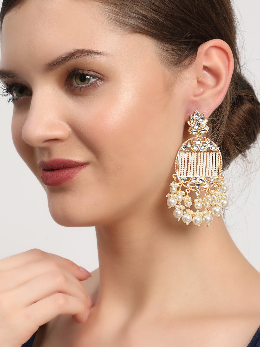 Jazz And Sizzle Gold-Plated Handcrafted Kundan Pearl Studded Multistrand Earrings