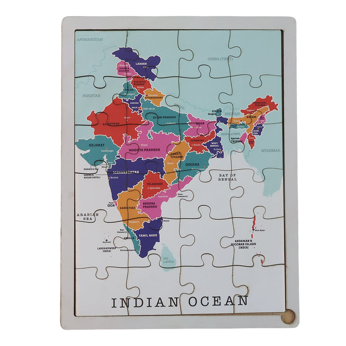 Educational Wooden India Map Puzzle – States & Union Territories Labeled Learning Tray for Kids- (1 Set)