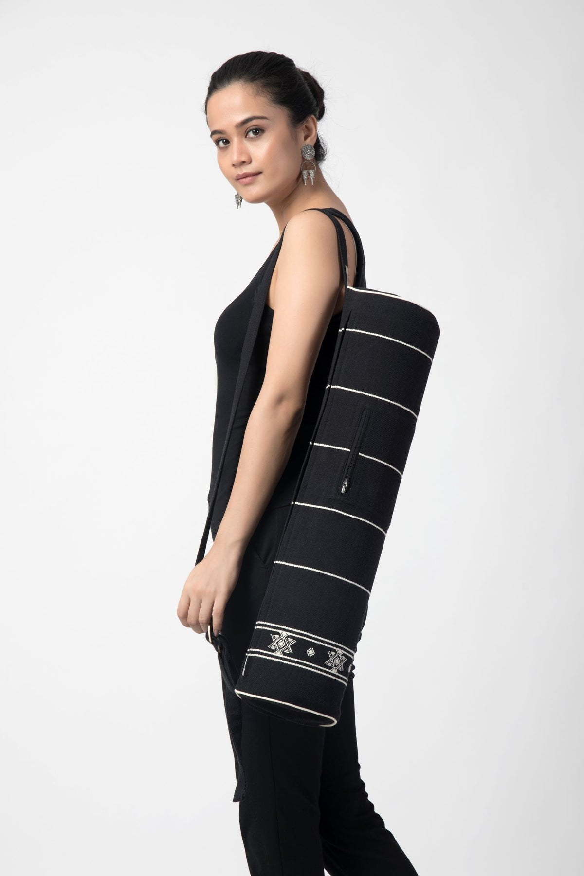 Black Extra Weft Woven Yoga Bag with Stripes