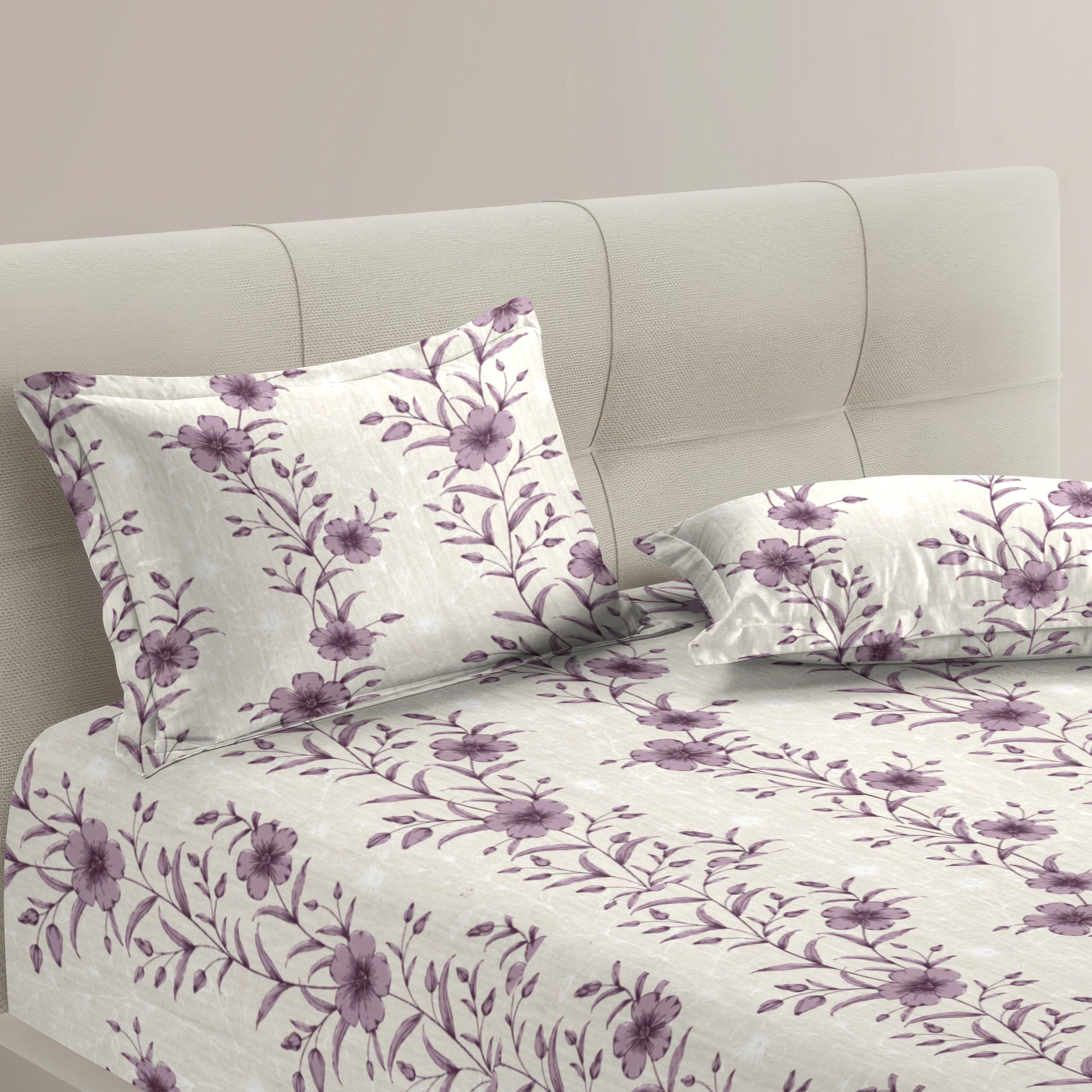 Petal 100% Pure Cotton Collection Percale Super King Bedsheet With 2 Pillow Covers