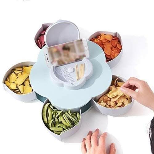 Smart Candy Box with 5 Compartment Multipurpose Rotating Container Jar (green) - HalfPe