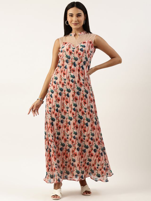Bollywood Vogue Ready To Wear Multicolored Georgette Pleated Gown