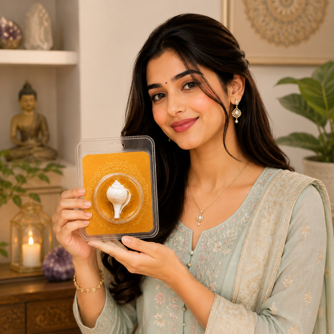 Dakshinavarti Shankh (Right-Hand Conch) – 100% Natural Original Sacred Shankh for पूजा, Prosperity & Spiritual Energy – “Om Shri Jani Ho”
