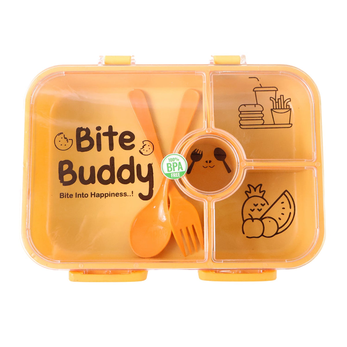 Bite Buddy 4-compartment Leak-resistant Plastic Lunch Box With Spoon Fork HP DD