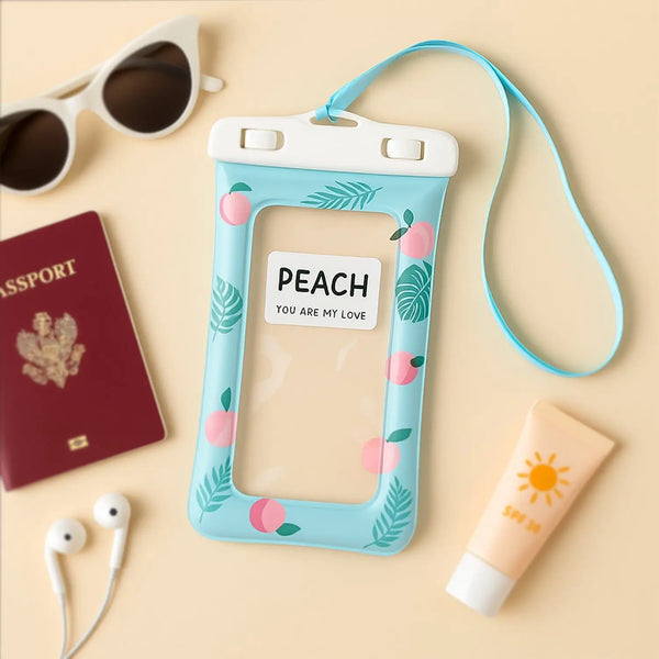 Waterproof Peach Transparent Mobile Pouch With Neck Strap (1 Pc) HP DD