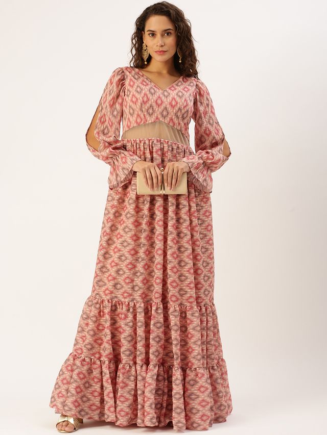 Bollywood Vogue Ready To Wear Multicolored Georgette Printed Gown