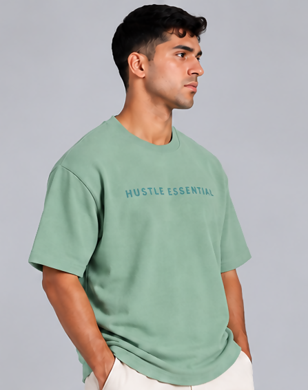 HUSTLE Men's Crew Neck Oversized T-Shirt – Sage Mint