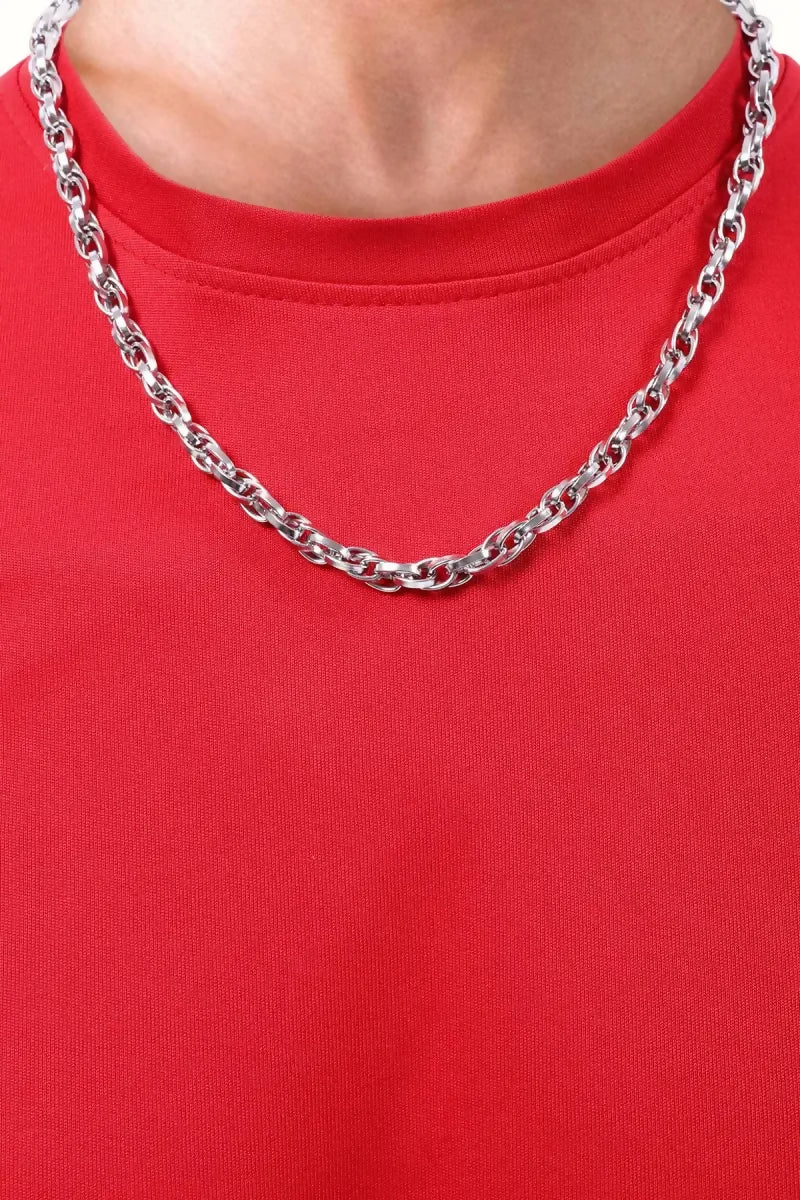Silver Plated Bold Curb Chain for Men - Silver,18 Inches