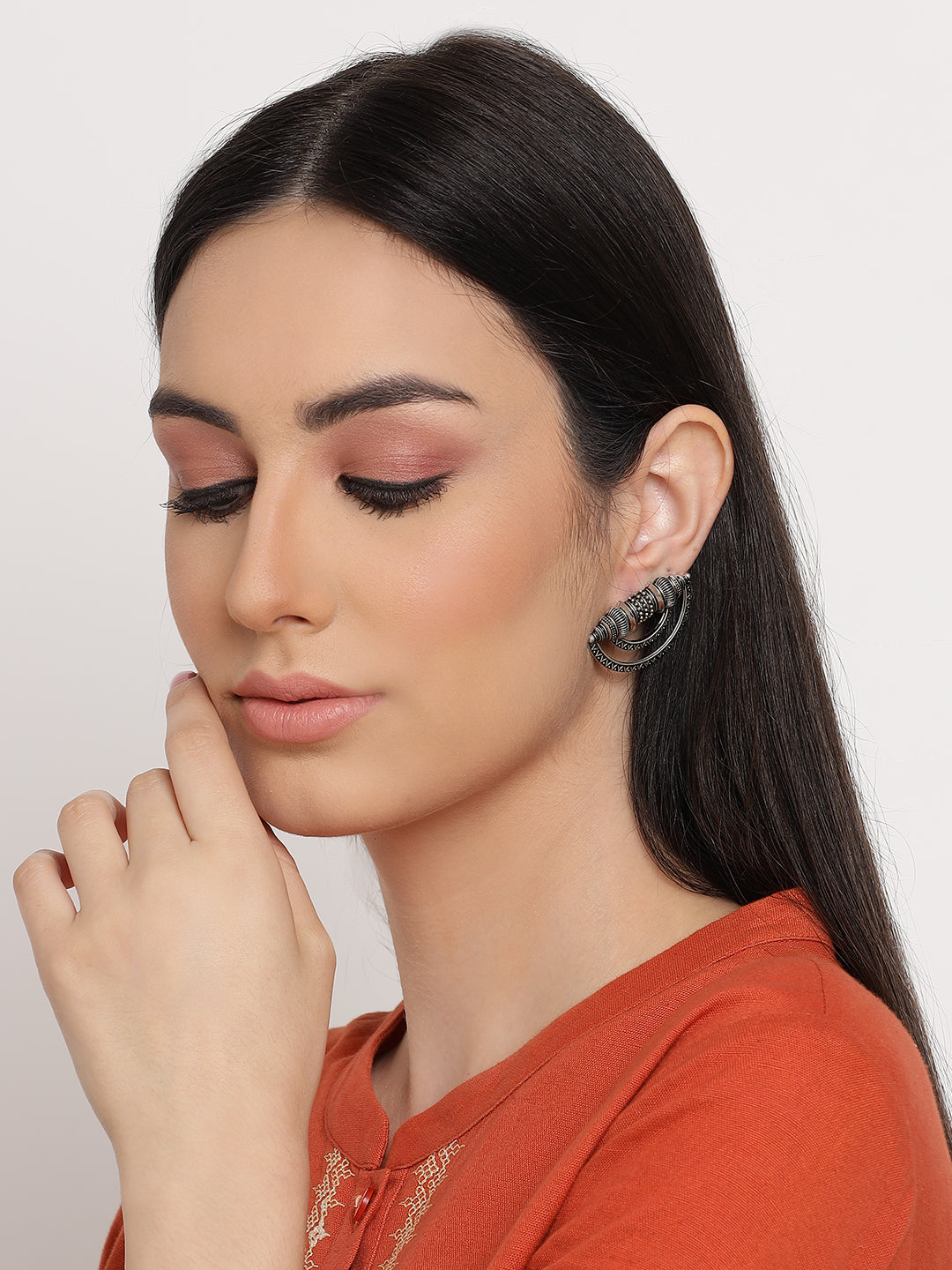 Silver Plated Cresent Shaped Stud Earrings