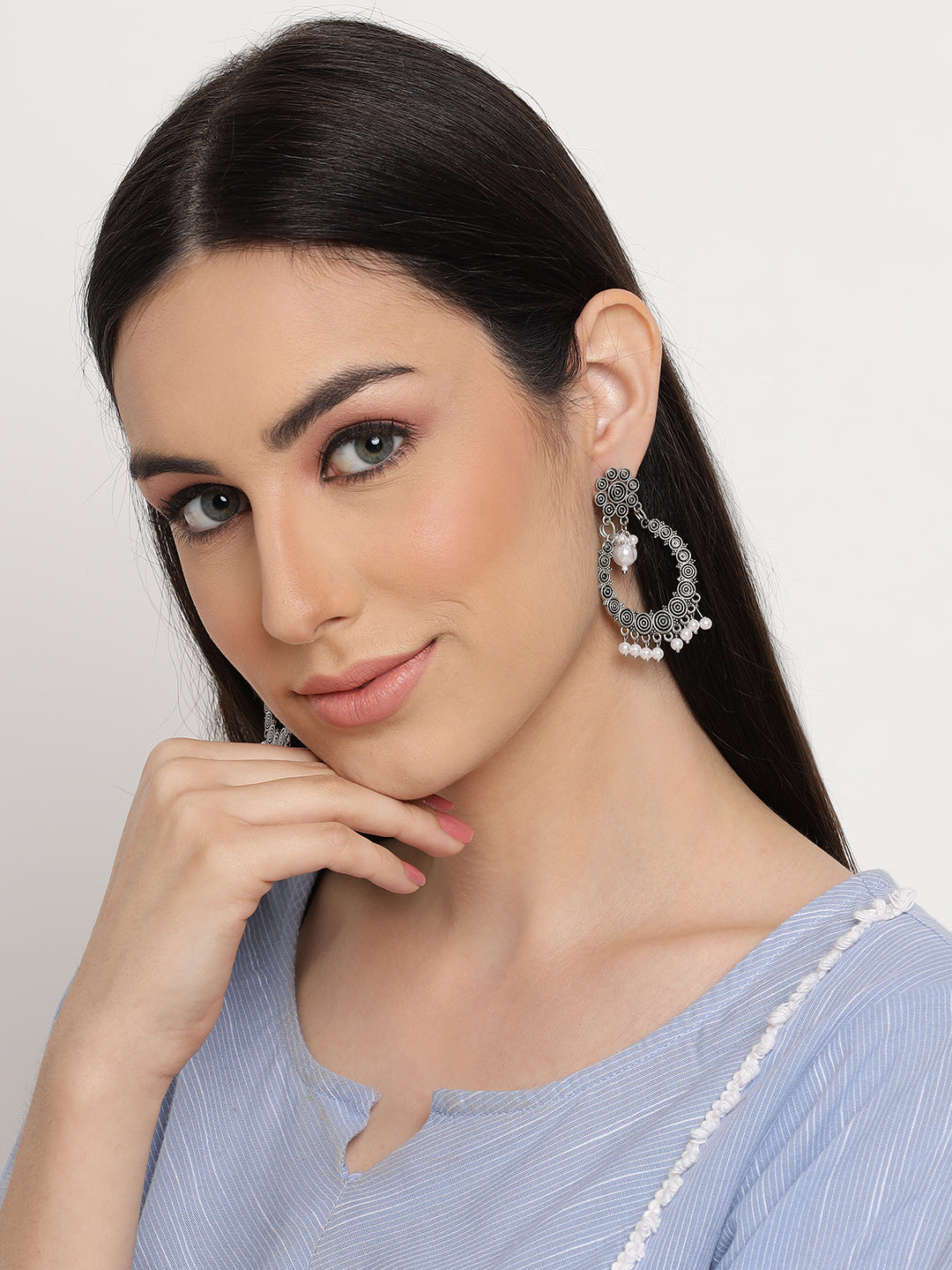 Silver Plated & Pearl Beaded Drop Earrings