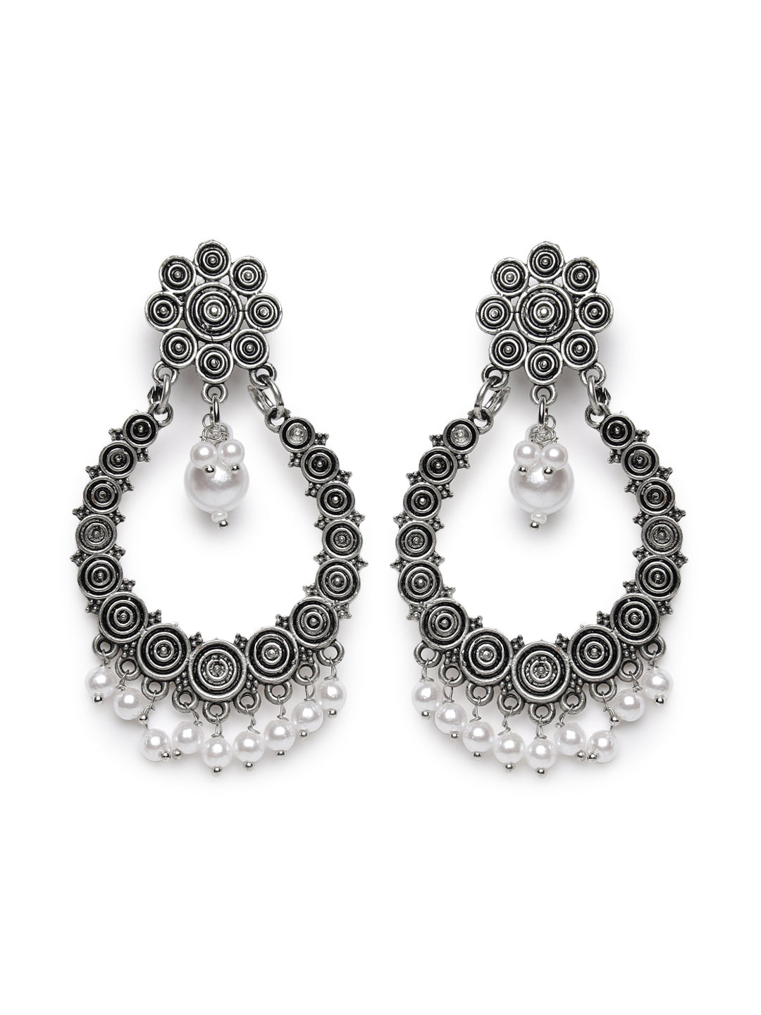 Silver Plated & Pearl Beaded Drop Earrings
