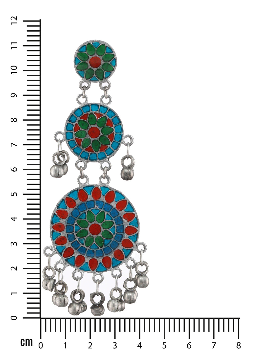 Silver-Plated Oxidised Multi Colored Handpainted Drop Earrings