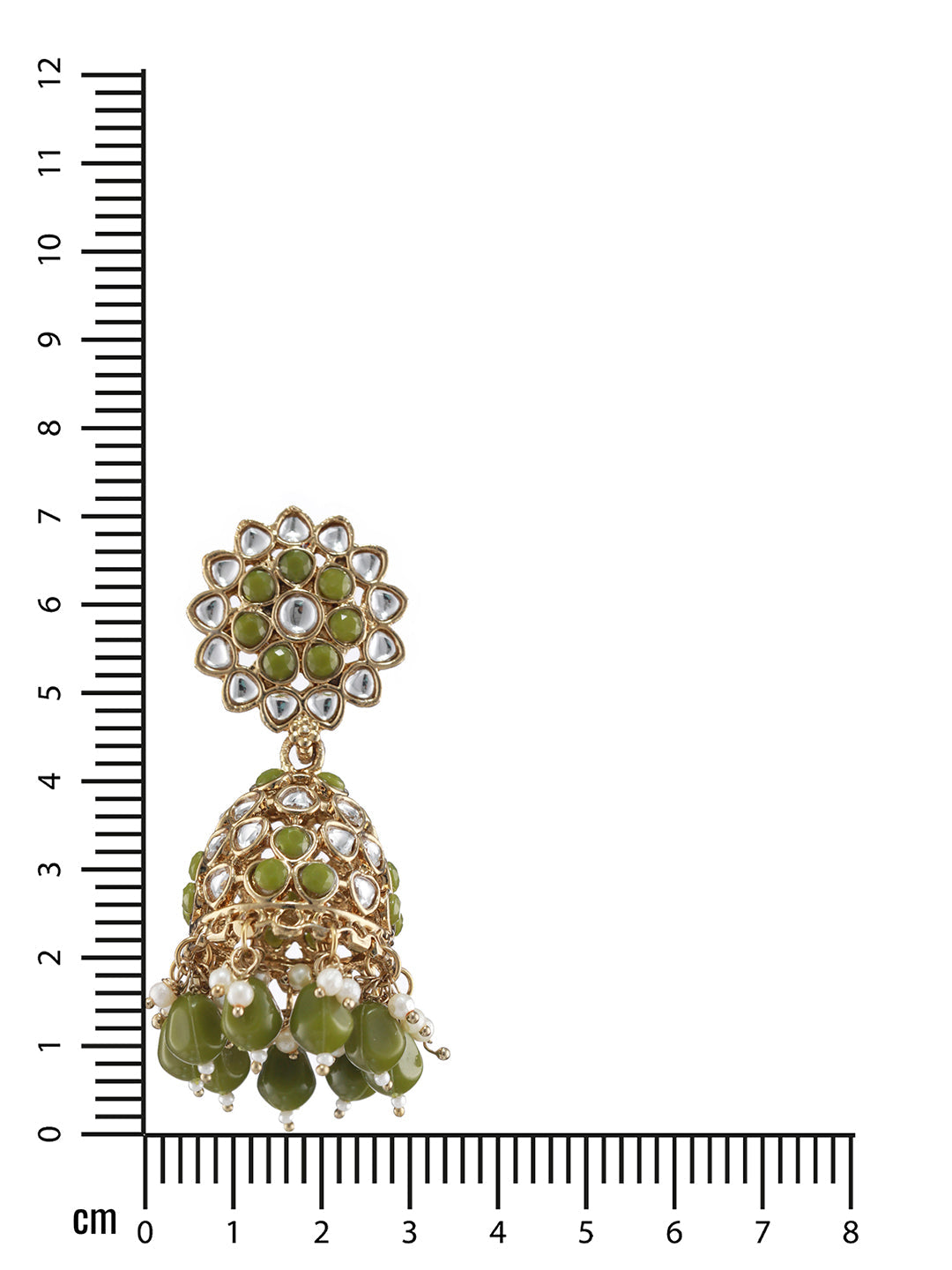 Gold Plated Green & White Kundan Studded & Pearl Beaded Jhumka Earrings