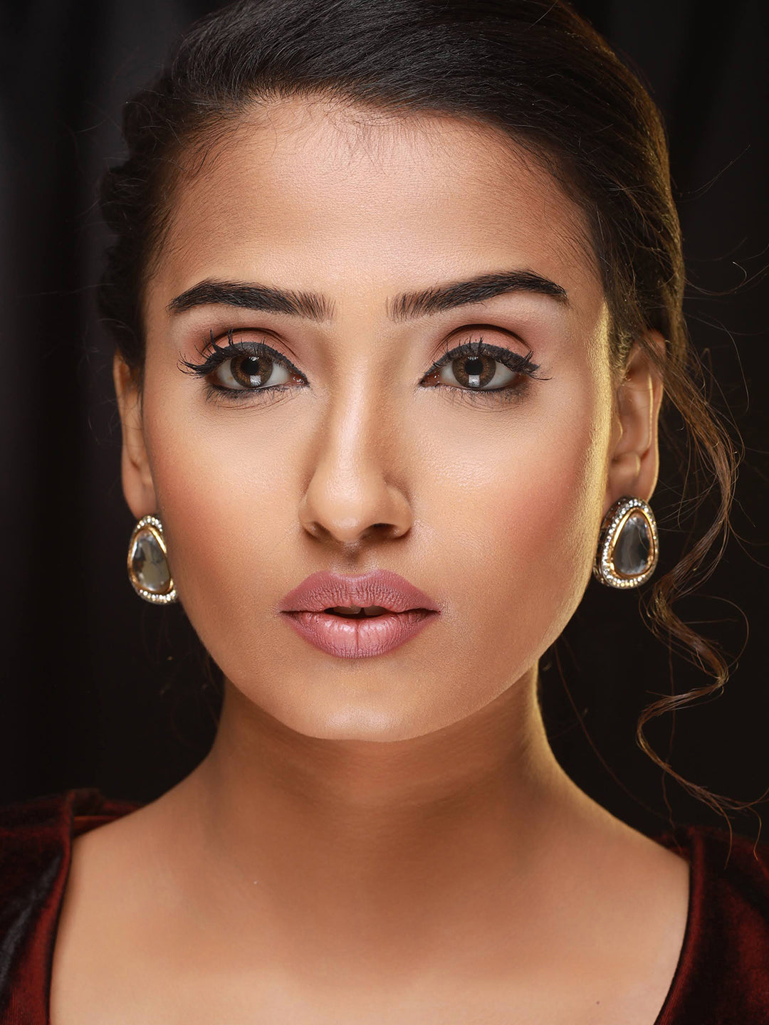 Rose-Gold Plated Ad Stone Studded Stud Earrings