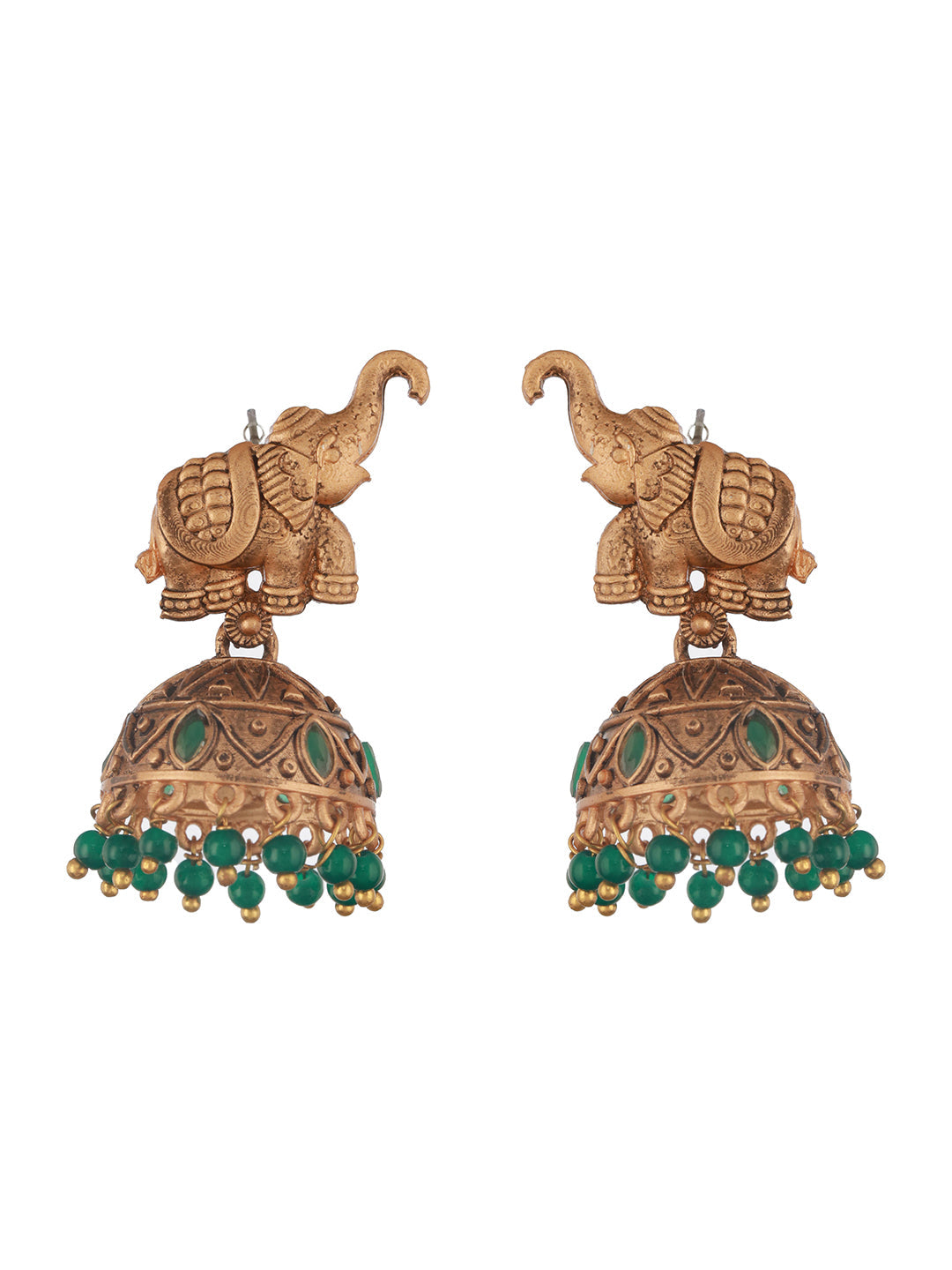 Jazz and Sizzle Gold-Plated Artificial Stones-Studded & Beaded Jhumka Earrings