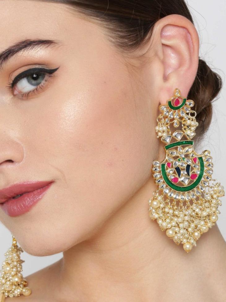 Jazz And Sizzle Gold Plated Kundan Studded Handcrafted Classic Drop Earrings