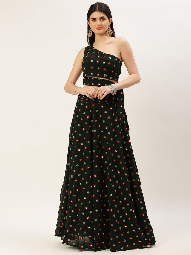 Bollywood Vogue Ready To Wear Green Crop Top N Skirt Co Ords