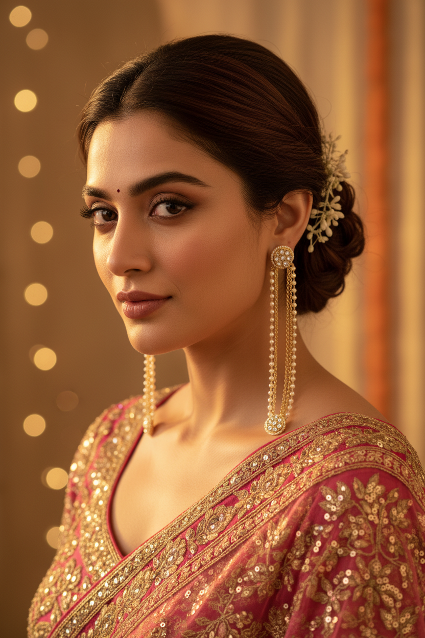 Jazz And Sizzle Gold Plated Artificial Stone Studded & Beaded Layered Ear Chain/ Kaan Chain