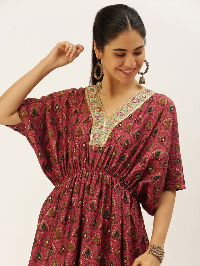 Bollywood Vogue Ready To Wear Pink Chanderi Art Silk Kaftan Gown