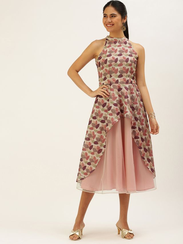 Bollywood Vogue Ready To Wear Multicolor N Peach Asymmetrical Gown