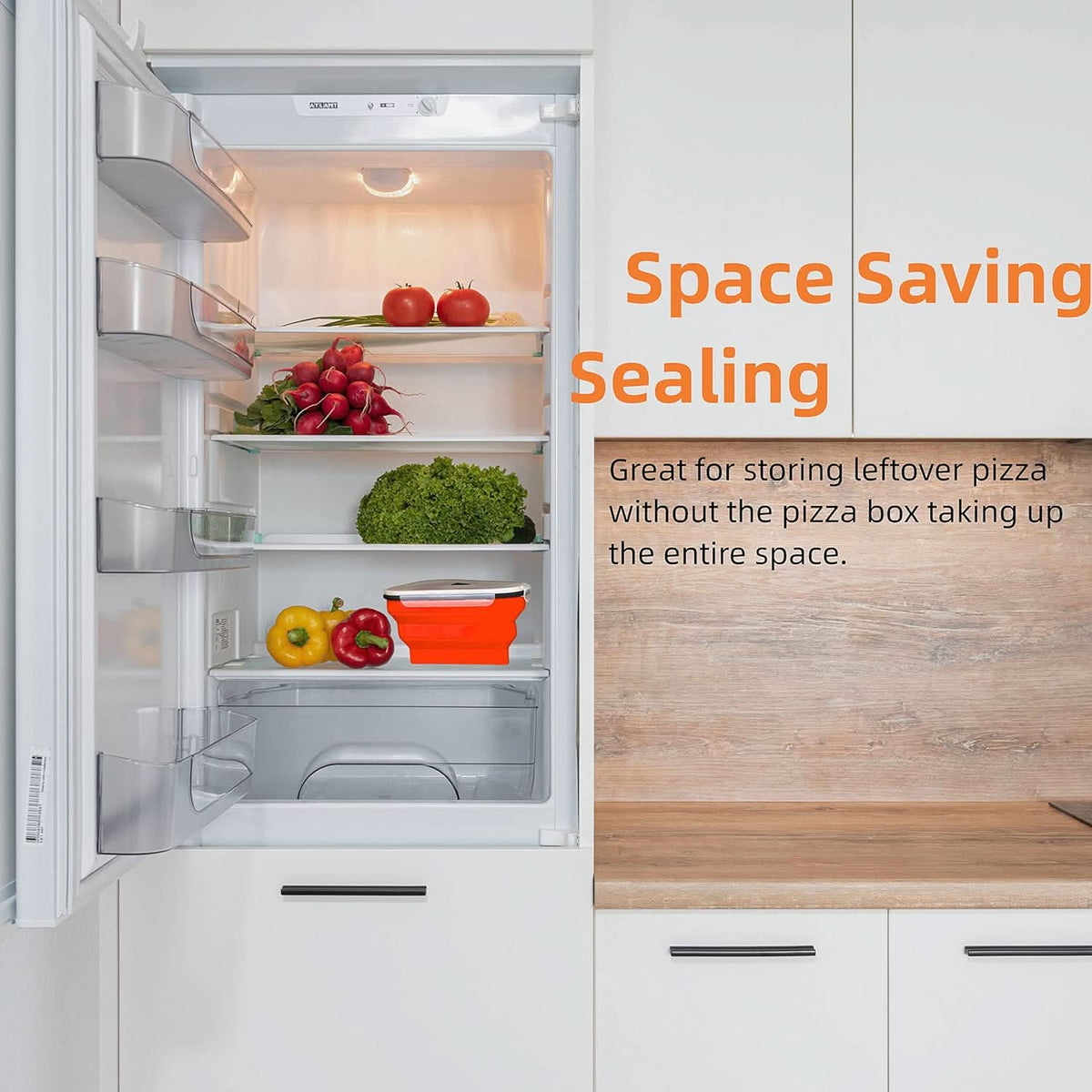 Reusable Pizza Storage Container – Expandable Silicone Holder with 5 Microwavable Serving Trays HP DD