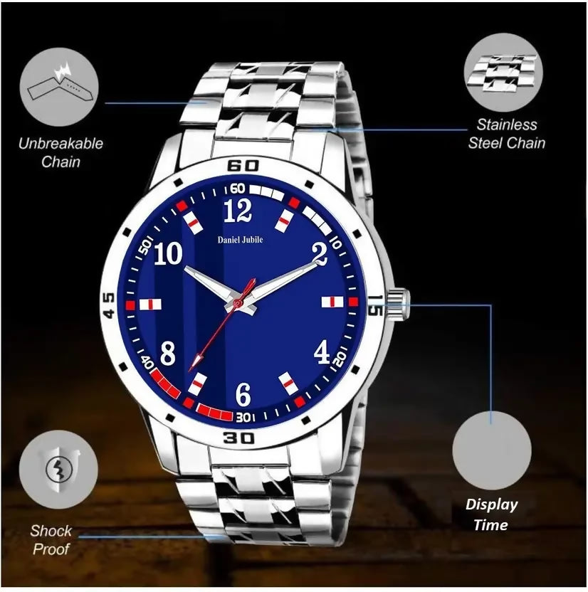 New Stylis Men's Sports Design Steel Chain Silver Blue Analog Stylish Wrist Watch JPS PRODUCTS (ACHSA)